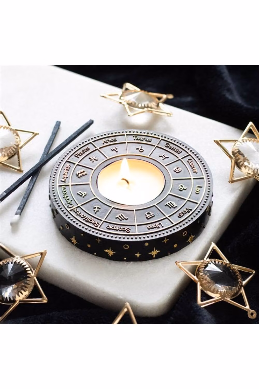 KDMD Astrology Wheel Tealight Candle Holder in Black and Gold Metal – 3