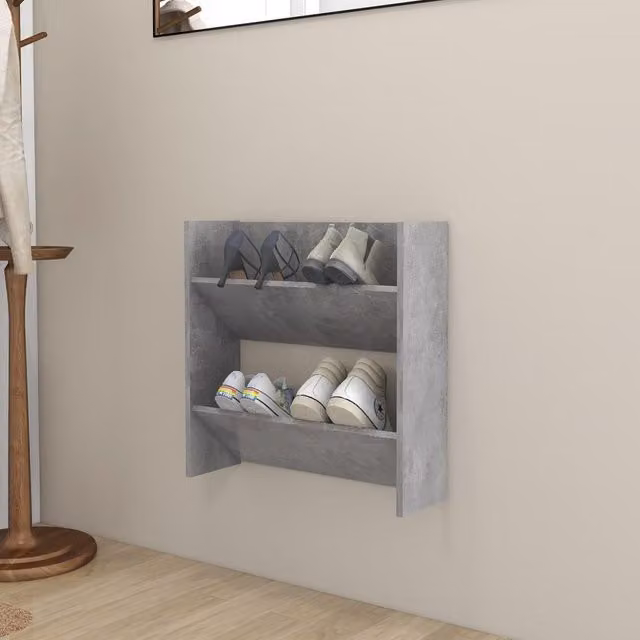 Berkfield Home Wall Mounted Shoe Cabinet in Concrete Grey, W: 60 cm, D: 18 cm, H: 60 cm – 1