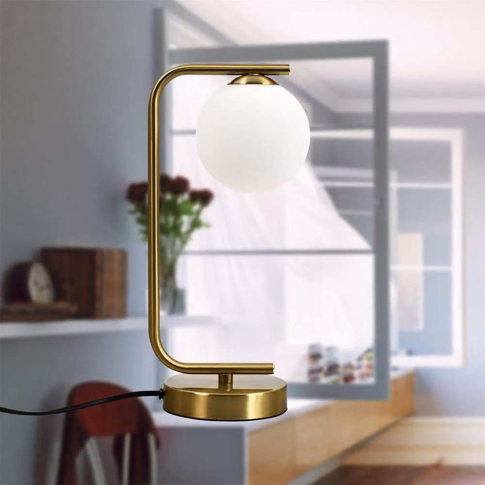 First Choice Lighting Grosvenor Set of 2 Modern Table Lights with Gold Brass Finish and Transparent Glass Spheres – 3