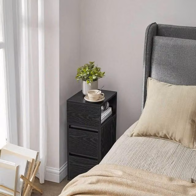 VASAGLE Slim Bedside Table with 2 Drawers in Black