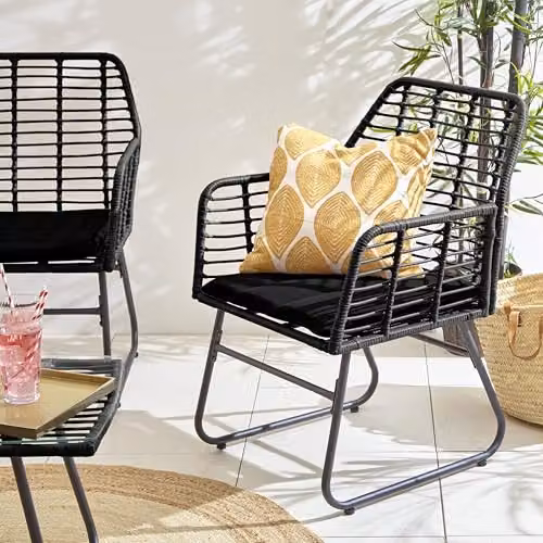 Neo 4 Piece Rattan Garden Furniture Set with 2 Seater Sofa, Armchair, Coffee Table and Cushions in Black and Grey – 4