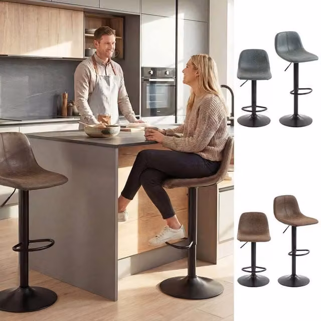 FORGEVIO Set of 2 Modern Swivel Bar Stools with Footrest in Brown