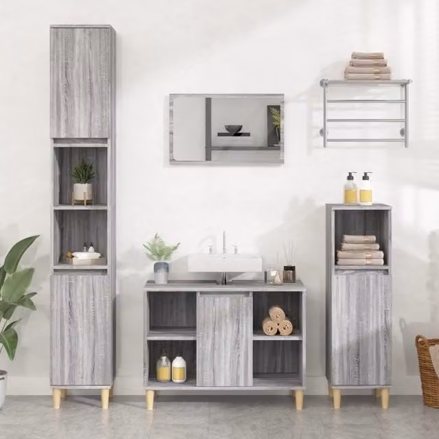Berkfield Home 3 Piece Modern Grey Matt Bathroom Furniture Set