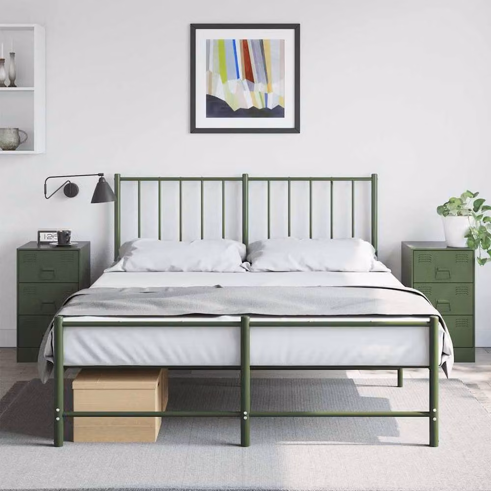 Berkfield Home Set of 2 Metal Bedside Cabinets in Matt Olive Green, W/D/H: 34.5 x 39 x 62 cm – 2