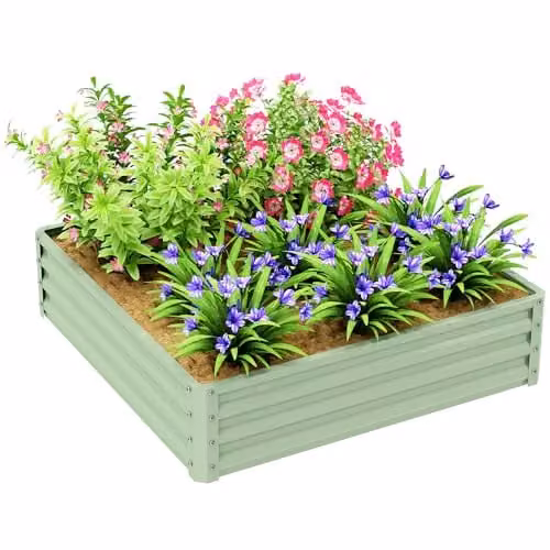 Outsunny 432L Raised Garden Bed in Green Galvanised Steel, W/D/H: 120 x 120 x 30 cm – 1