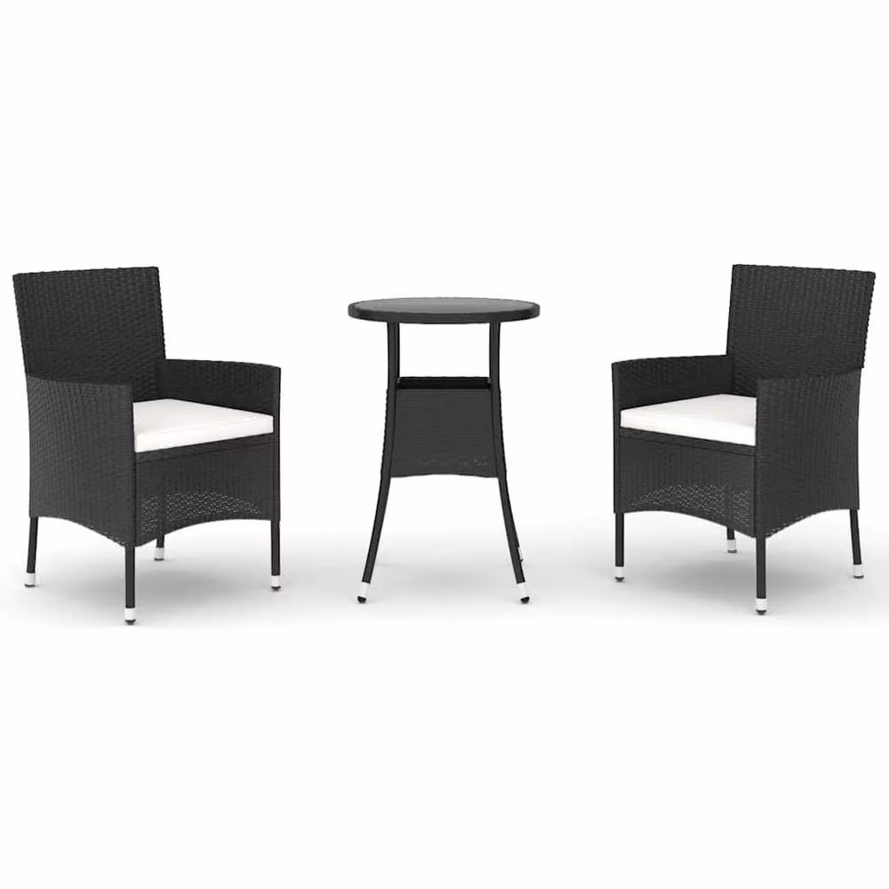 Berkfield Home Beautiful 3 Piece Garden Bistro Set with Cushions in Black Poly Rattan – 3