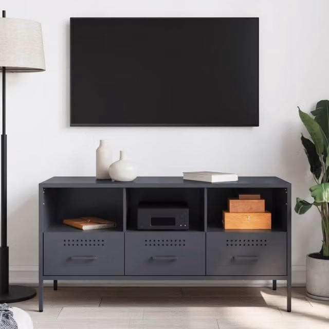 Berkfield Home TV Cabinet in Anthracite Metal, W/D/H: 100.5 x 39 x 50.5 cm – 1
