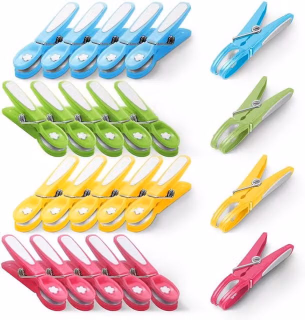 Keplin 24-Pack Multicolour Laundry Pegs with Metal Spring