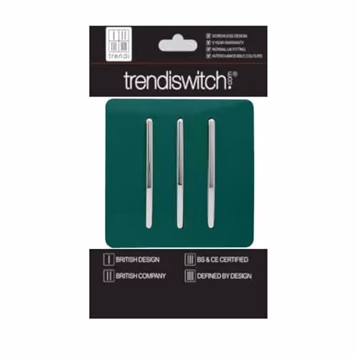 Trendi 3 Gang 2 Way Modern Glossy Chrome Rocker Triple Electrical Wall Light Switch in Dark Forest Green – 3