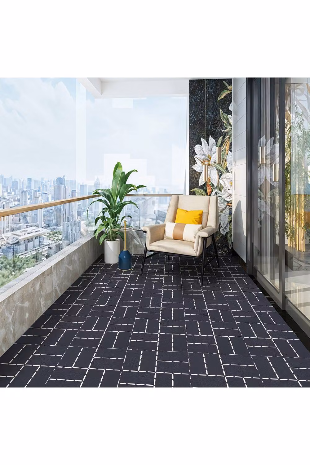 Living and Home 10-Piece Plastic Mosaic Parquet Effect Interlocking Floor Deck Tiles in Anthracite Grey – 2