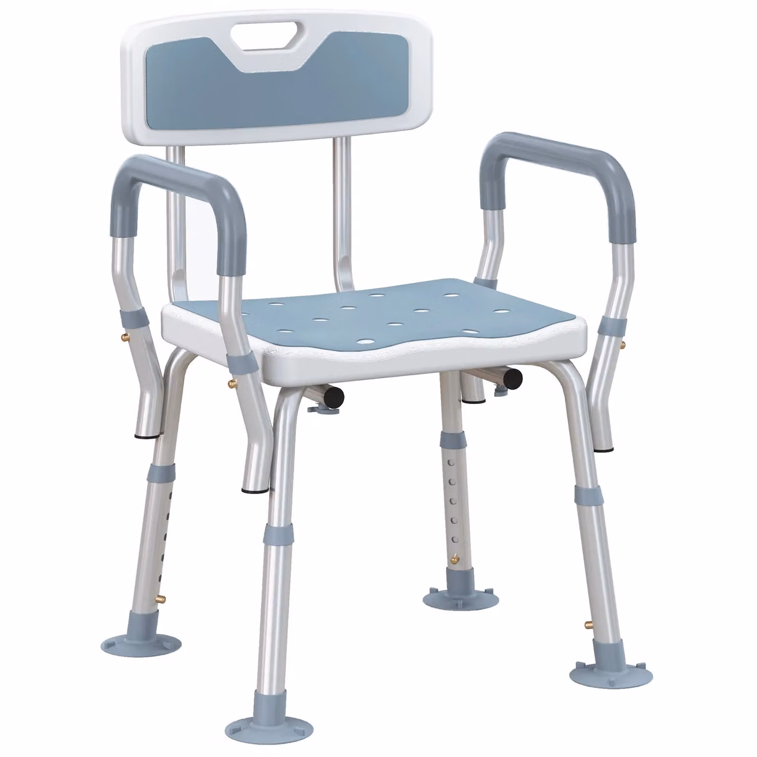HOMCOM EVA Padded Shower Stool with Arms and 4 Suction Foot Pads, Light Blue – 2