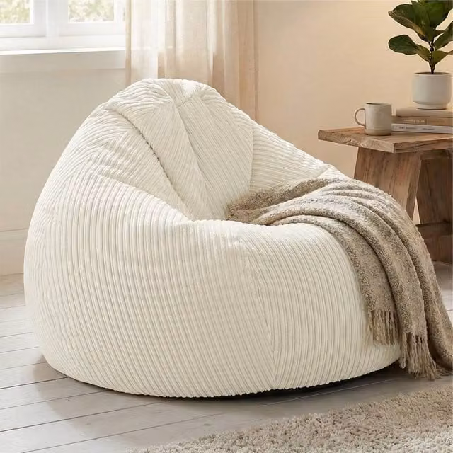 rucomfy Jumbo Cord Slouchbag Indoor Classic Bean Bag for Adults in Ivory