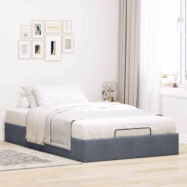 Berkfield Home Double Ottoman Bed Frame in Dark Grey Velvet with Lift Up Base, W/D/H: 140 x 200 x 135 cm – 1