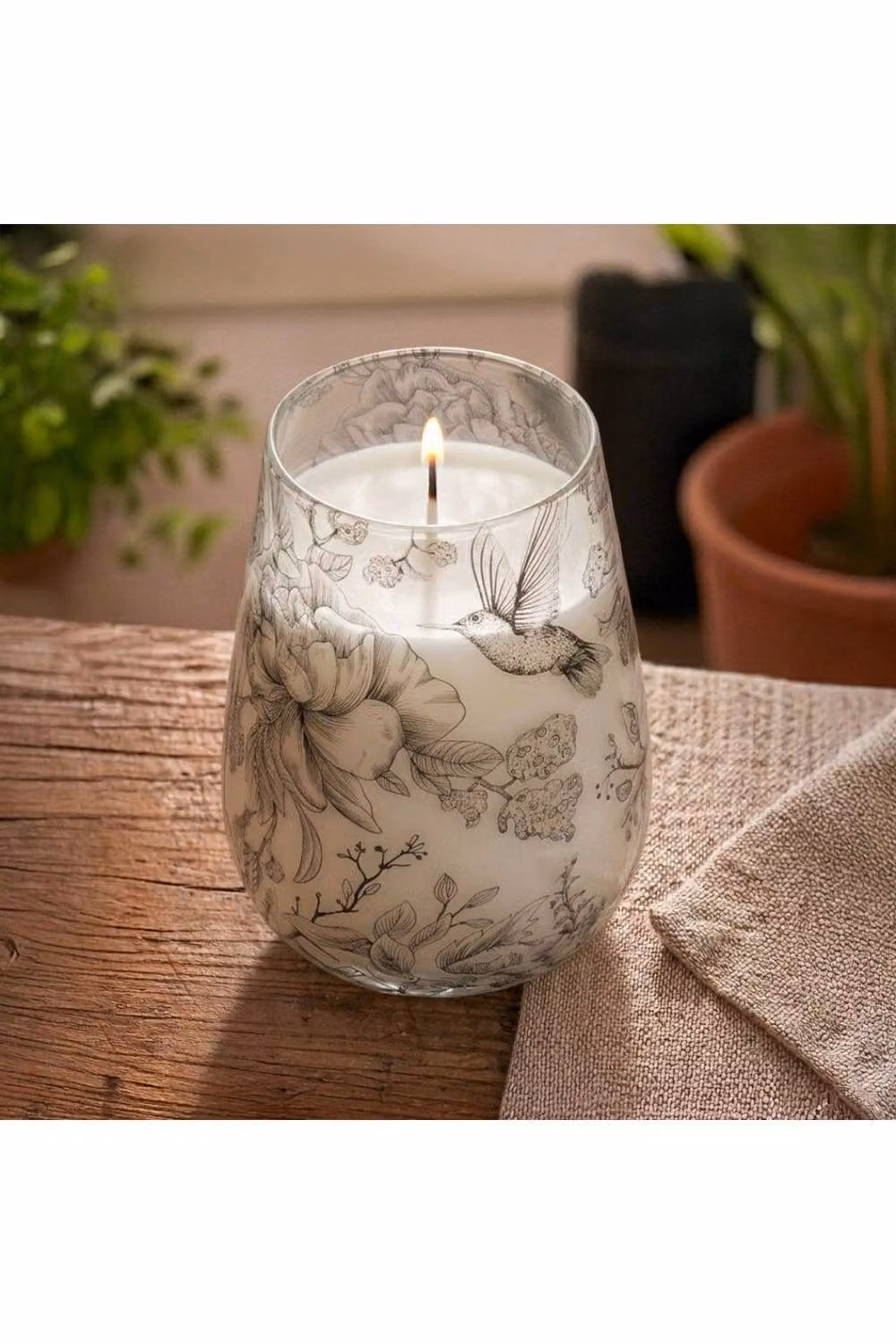 KDMD Tall Glass Jar Candle with Floral Birds Design in White – 3