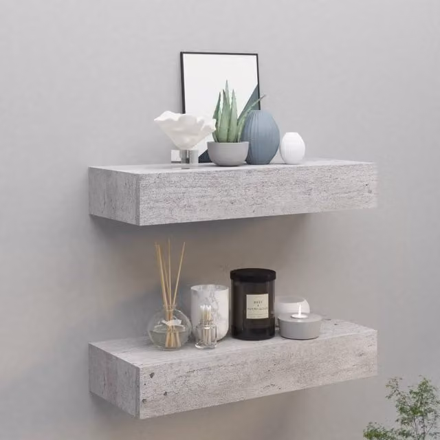 Berkfield Home Wall Drawer Shelves, 2 Piece Set in Concrete Grey MDF and Metal, W: 60 cm, D: 23.5 cm, H: 10 cm