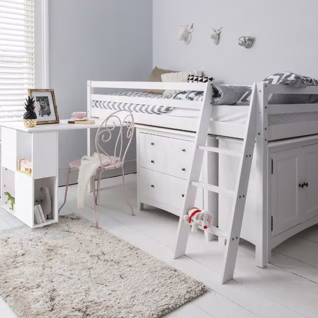 Noa and Nani Moro Sleepstation Elevated Single Bed with Oliver Desk in White