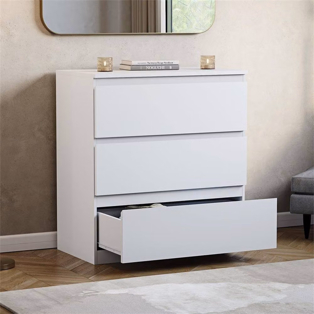 NESTLUNE White 3 Drawer Chest of Drawers Storage Cabinet W: 100 cm, D: 15 cm – 2