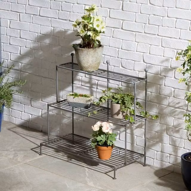 Rowlinsons Modern Metal Lily Plant Stand in Matt Grey, W77 x D36 x H72 cm