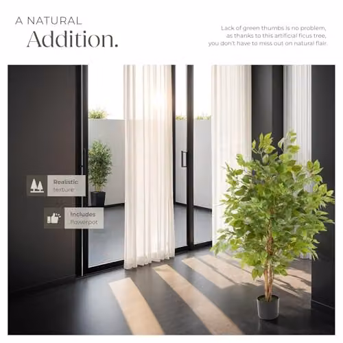 tectake Artificial Ficus Tree with Real Wood Trunk and Green Leaves, Height: 120 cm – 5