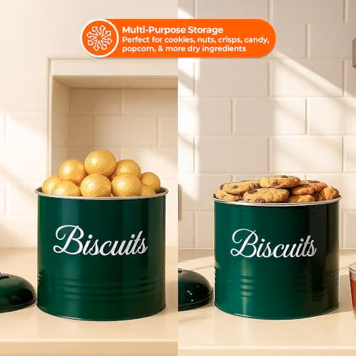 Innoteck Airtight Metal Biscuit Tin with Lid, 5.3 l Capacity, Green – 5