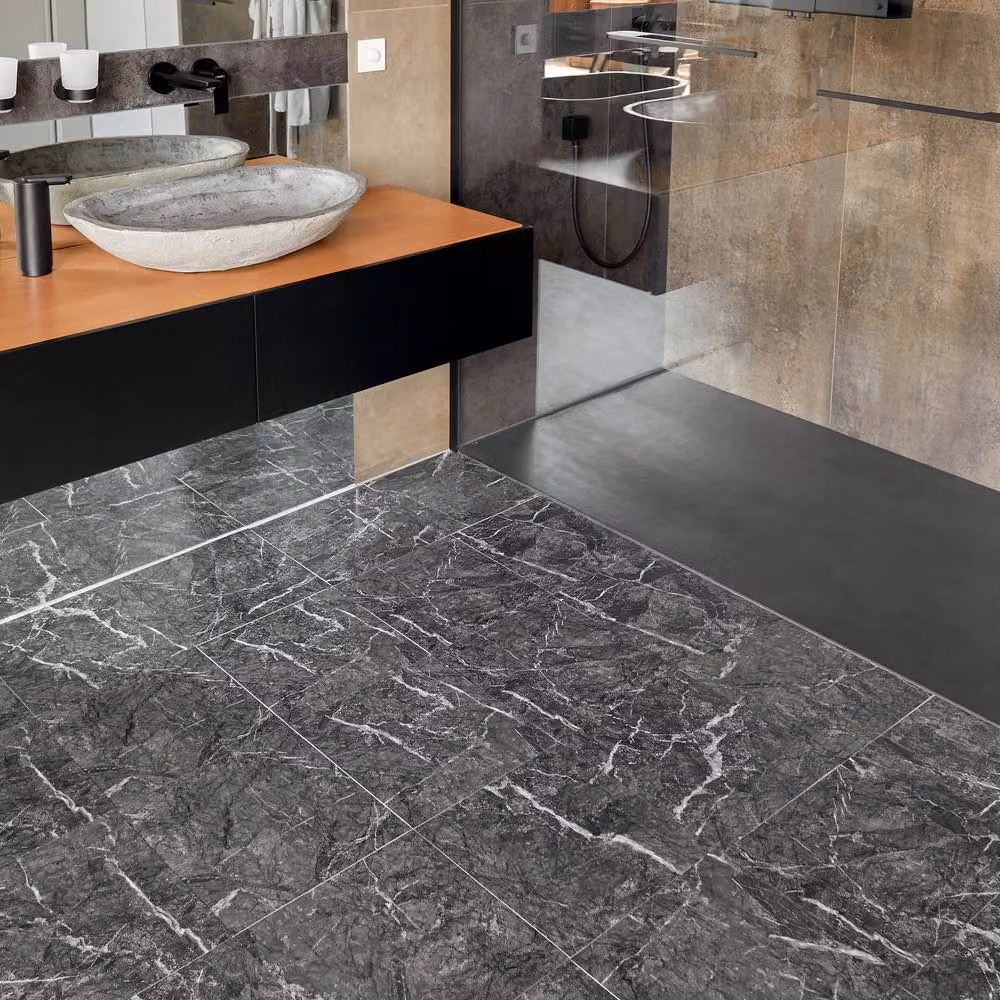 Novecrafto Self Adhesive Black Marbled Stone Look Vinyl Floor Tiles, Pack of 10, W/D: 30.5 x 30.5 cm – 6
