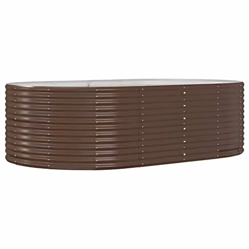 vidaXL Brown Galvanised Steel Raised Bed for Ornamental Gardens W: 212 cm, D: 140 cm, H: 68 cm – 1