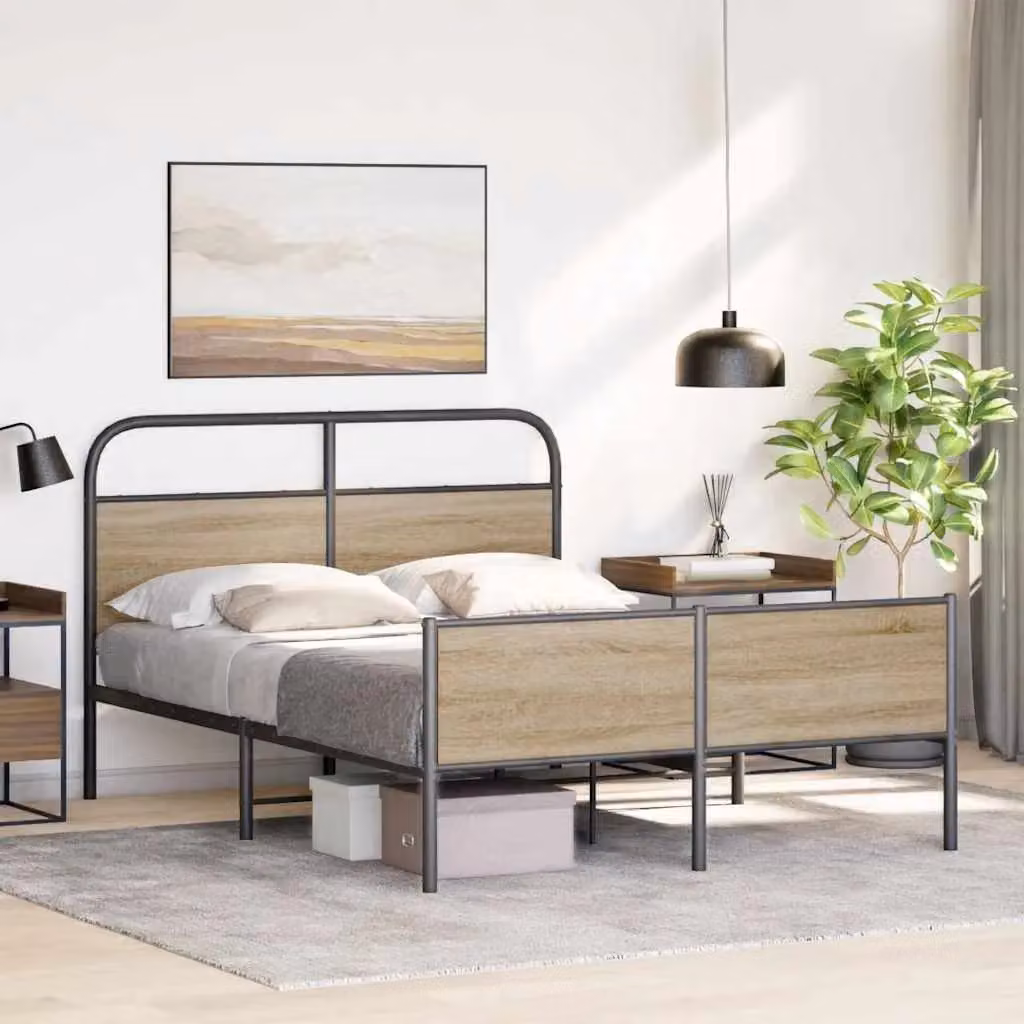 Berkfield Home Sonoma Oak Bed Frame in Brown, W/D/H: 140 x 200 cm – 2