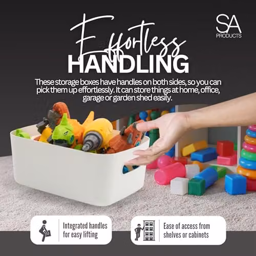 SA Products Set of 3 Stackable Plastic Storage Boxes with Handles in White and Grey – 2