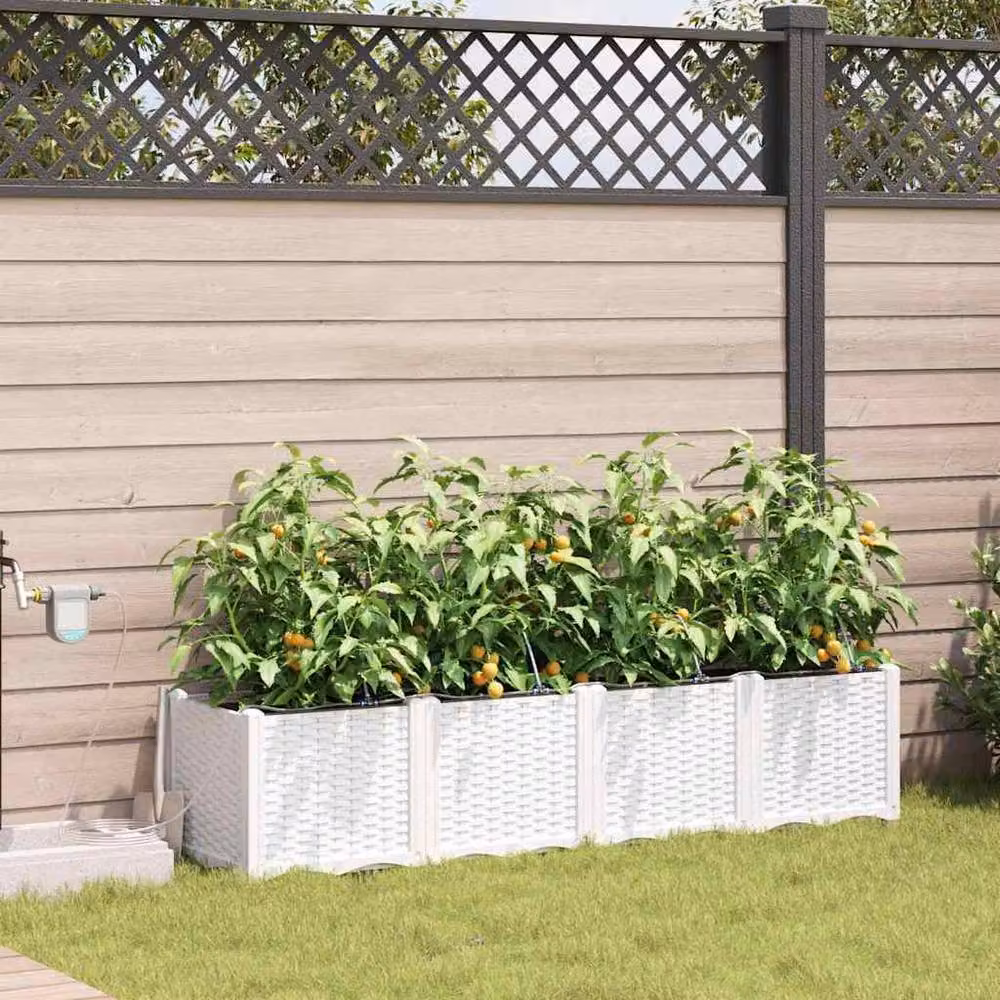 Berkfield Home Garden Planters with Water Irrigation System, 4 Piece Set, White – 2