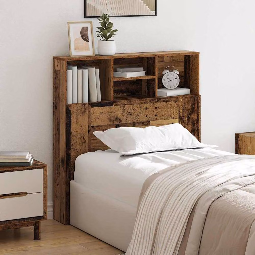 Berkfield Home Headboard Cabinet in Brown Old Wood, W/D/H: 100 x 19 x 103.5 cm – 2