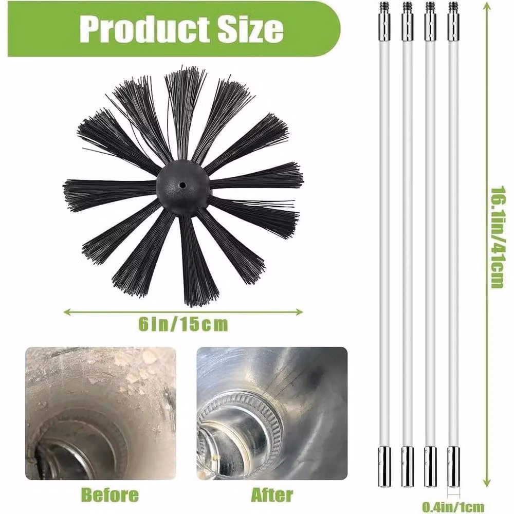 VOGREX 24pc Flexible Chimney Sweep Rod Kit with Flue Soot Cleaning Brush in White – 2