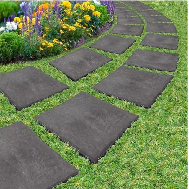 Primeur Square Stomp Stone Stepping Stone in Grey Slate Graphite Recycled Rubber, Width: 30 cm