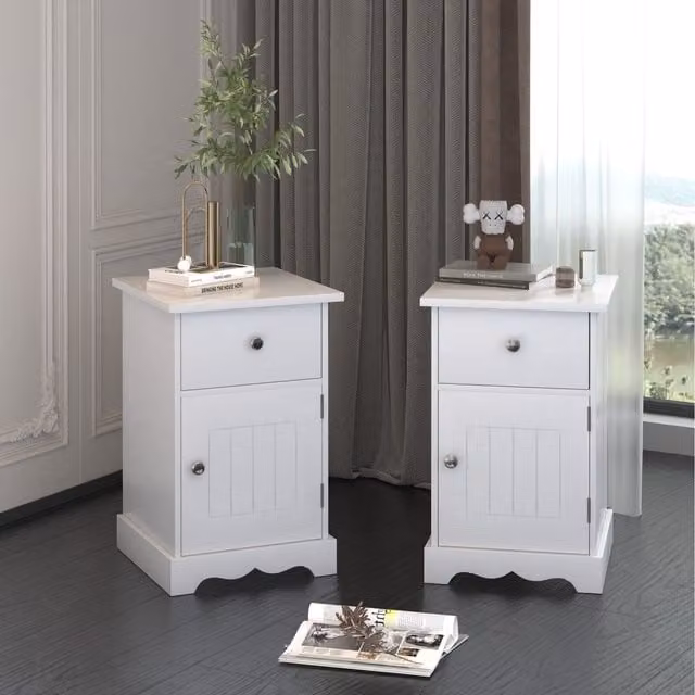 HMD Furniture Modern Bedside Table in White