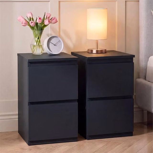 FORGEVIO Modern 2 Drawer Chest of Drawers, Set of 2, Black Matt