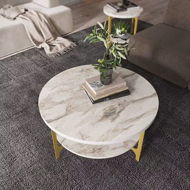 Decorotika Versy Round Coffee Table in White and Gold