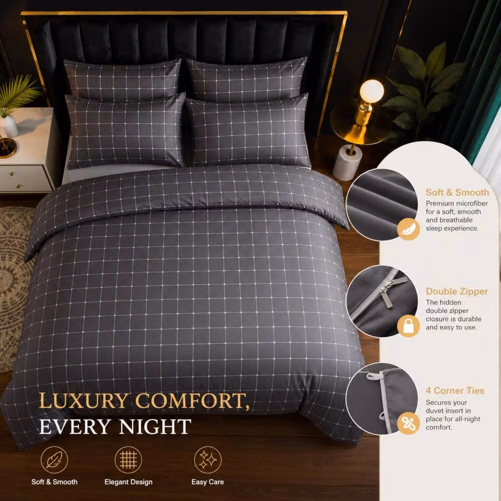 Grace Premium Microfibre Duvet Cover and Pillowcase Set in Anthracite Grey, Single – 3