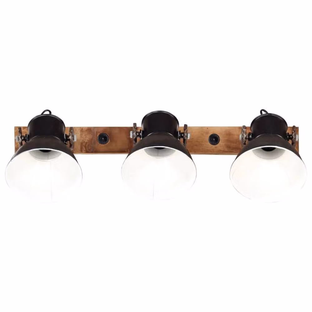 Berkfield Home Industrial Wall Lamp in Black and Brown with Wood and Metal Finish, W/H: 65 x 25 cm, E27 – 2