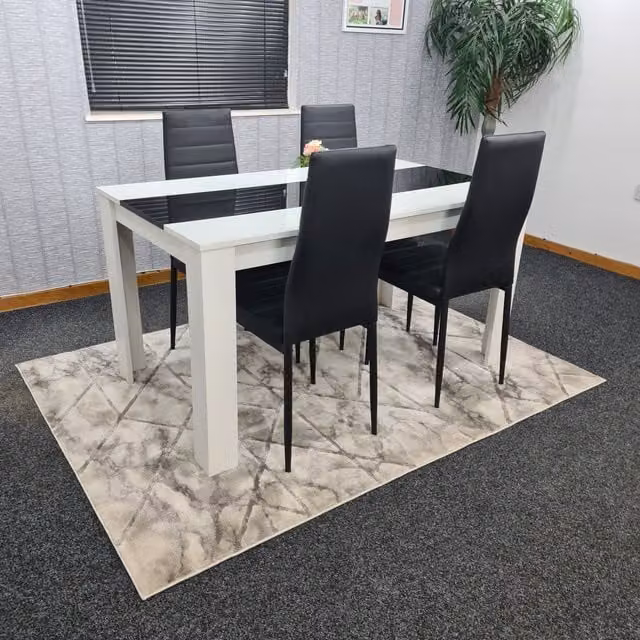Kosy Koala Modern Rectangular Kitchen Dining Table and 4 Chairs Set in Black and White