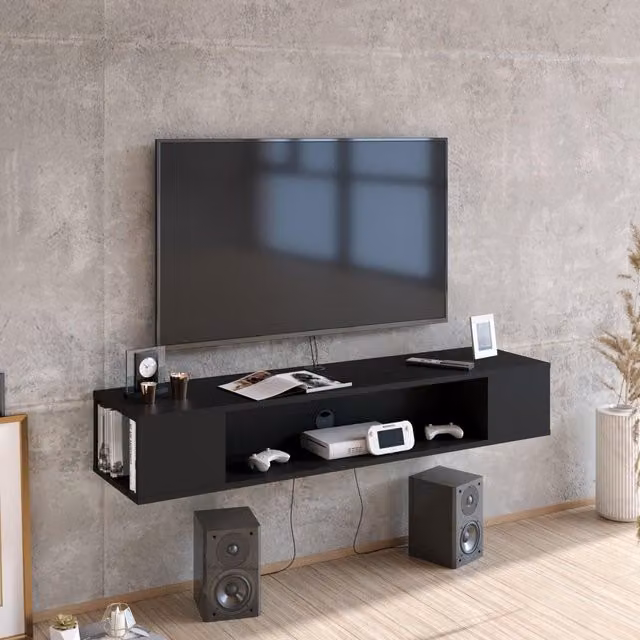 Decorotika Peti Modern Floating TV Stand in Matt Black – 1