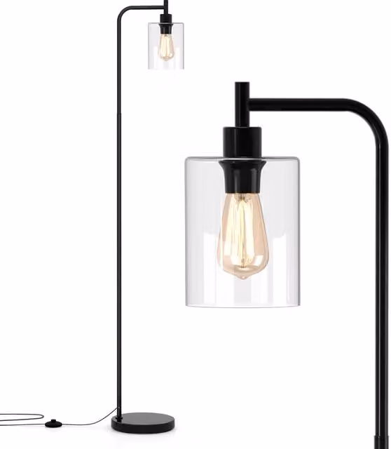 Gymax Industrial Floor Lamp with Transparent Glass Lampshade in Black