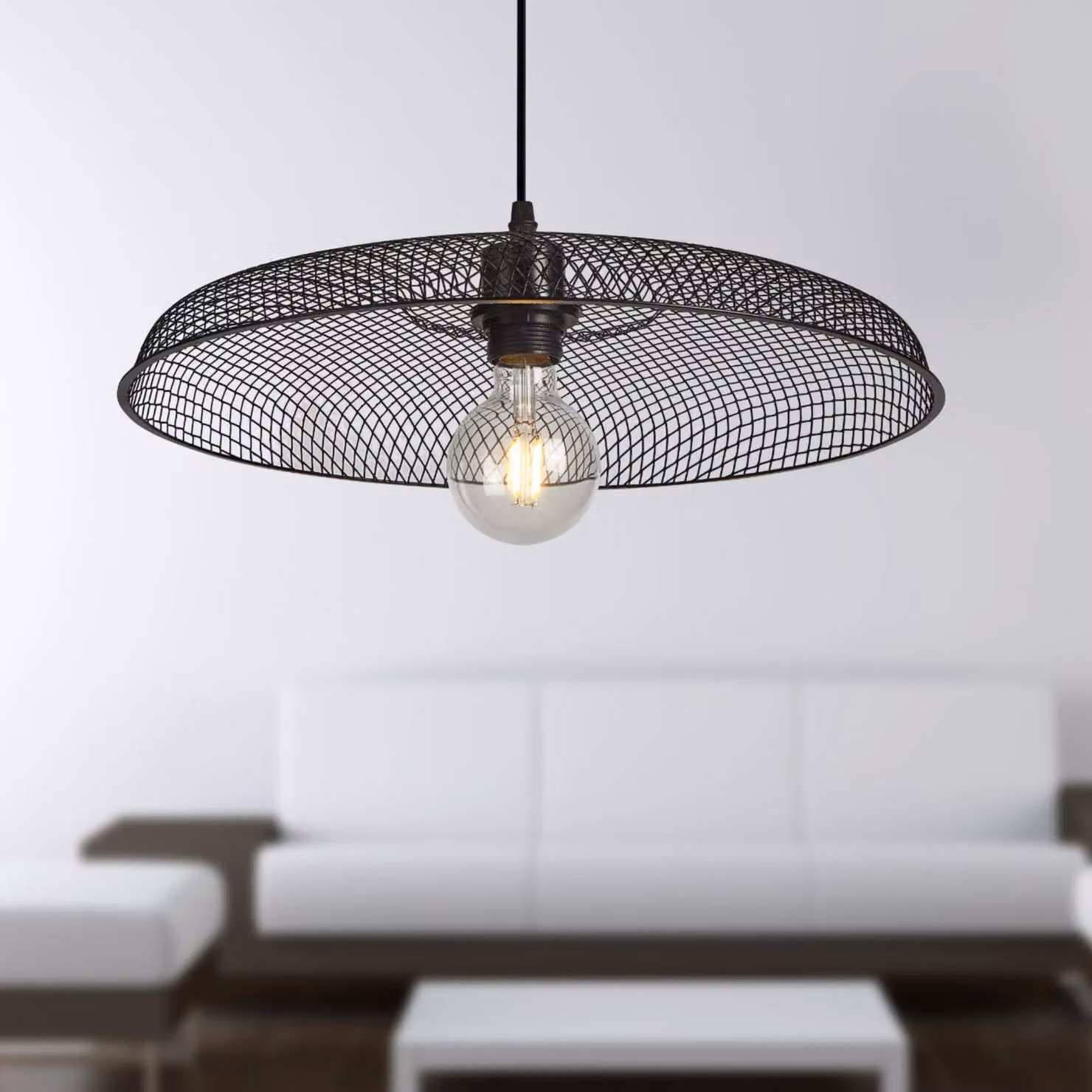 First Choice Lighting Cassidy Large Black Metal Mesh Industrial Round Pendant Shade – 3