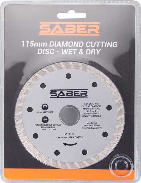Saber 115mm Silver Diamond Cutting Disc for Stone and Concrete