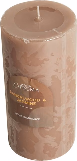 True Aroma Sandalwood and Jasmine Scented Brown Pillar Candle