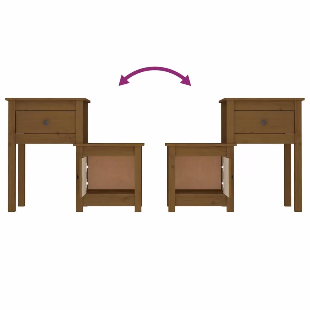 Berkfield Home Bedside Cabinet in Honey Brown Solid Pine Wood, W: 79.5 cm, D: 38 cm, H: 65.5 cm – 3