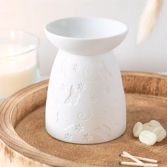 Gloriously Good Butterfly Ceramic Oil Burner and Wax Warmer, White