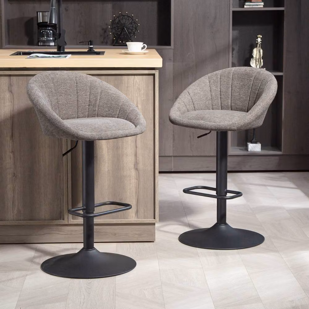 STILVORA Set of 2 Modern Grey Fabric Swivel Bar Stools with Metal Base – 3