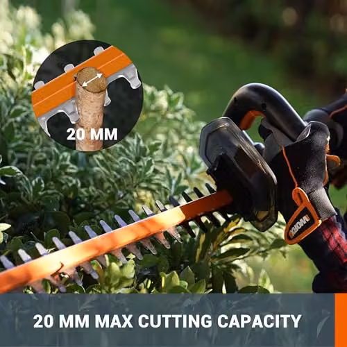 Worx WG264E 20V Cordless Reciprocating Hedge Trimmer with 56cm Blade, Rechargeable Battery and Quick Charger, Black and Orange – 2