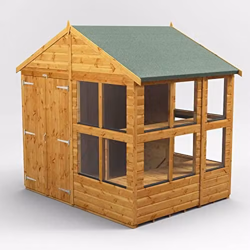 Powersheds Premium Apex Wooden Potting Shed with Double Doors and Toughened Glass in Brown – 1