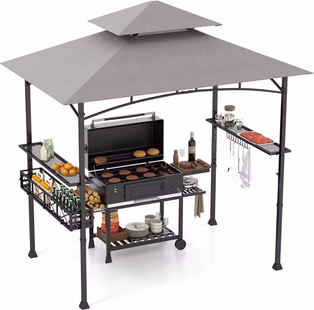 COSTWAY Outdoor BBQ Canopy Tent Gazebo in Grey