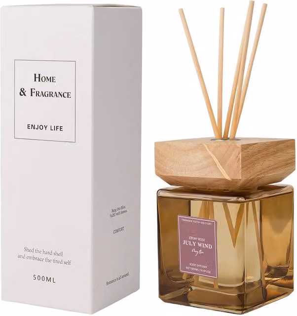 Living and Home Woody Scent Reed Diffuser Set, 500ml, Amber Glass